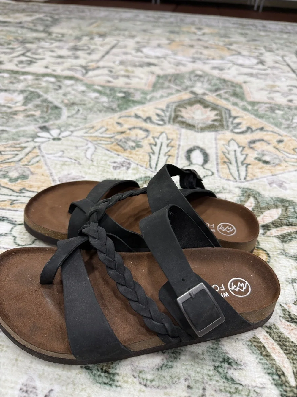 White Mountain Black Braided and Cross-Strap Slide Sandals